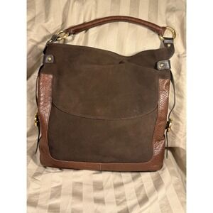 Pursuits‎ Brown Suede Embossed Leather Hobo Shoulder Bag 8404-BRN Gold Hardware